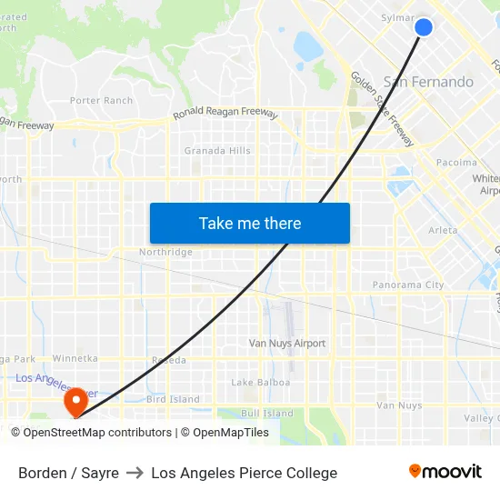 Borden / Sayre to Los Angeles Pierce College map