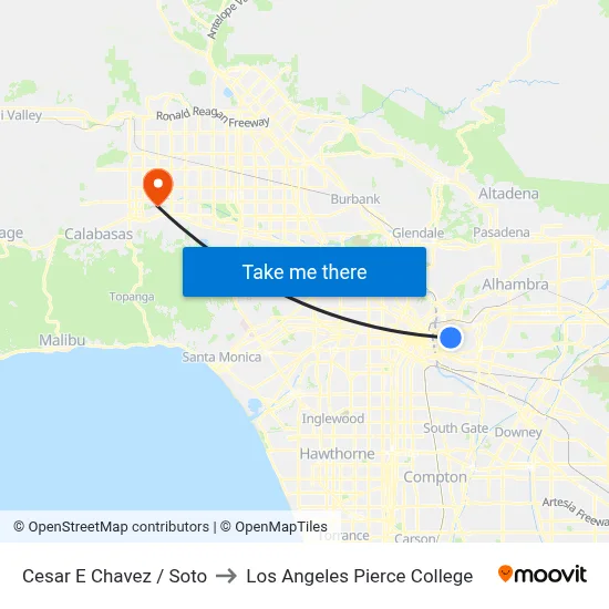 Cesar E Chavez / Soto to Los Angeles Pierce College map