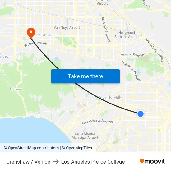 Crenshaw / Venice to Los Angeles Pierce College map
