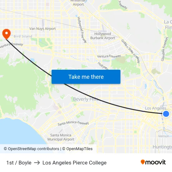 1st / Boyle to Los Angeles Pierce College map