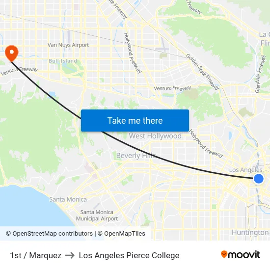 1st / Marquez to Los Angeles Pierce College map