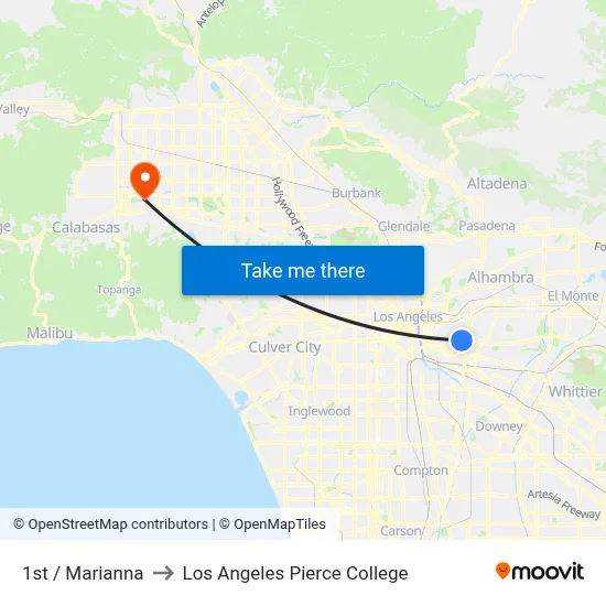 1st / Marianna to Los Angeles Pierce College map