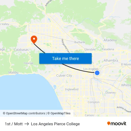 1st / Mott to Los Angeles Pierce College map