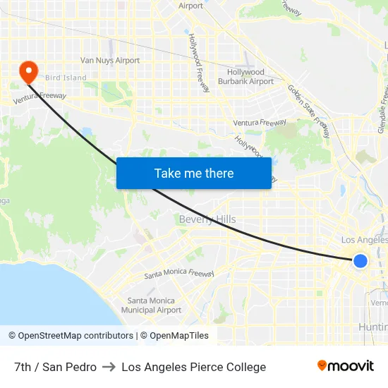 7th / San Pedro to Los Angeles Pierce College map