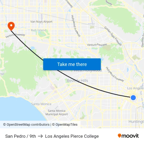 San Pedro / 9th to Los Angeles Pierce College map