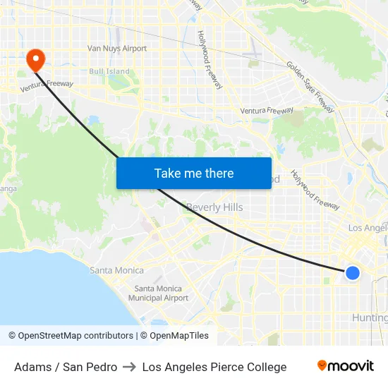 Adams / San Pedro to Los Angeles Pierce College map