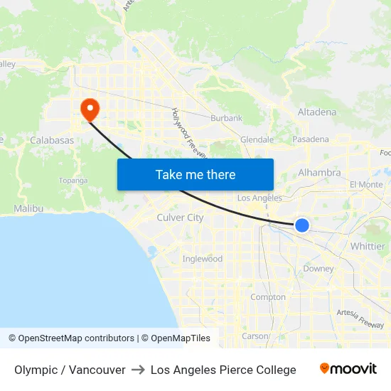 Olympic / Vancouver to Los Angeles Pierce College map