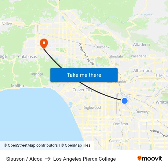 Slauson / Alcoa to Los Angeles Pierce College map