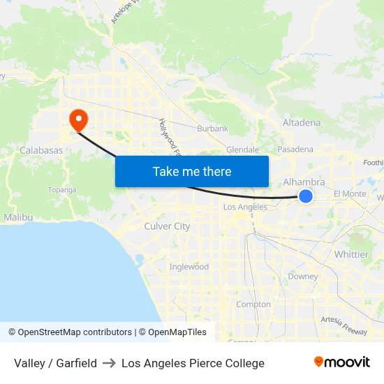 Valley / Garfield to Los Angeles Pierce College map