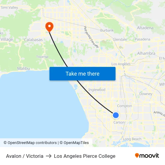 Avalon / Victoria to Los Angeles Pierce College map