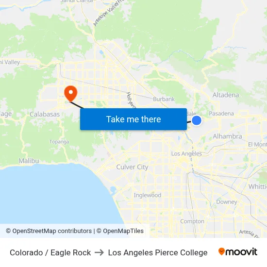 Colorado / Eagle Rock to Los Angeles Pierce College map