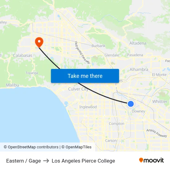 Eastern / Gage to Los Angeles Pierce College map