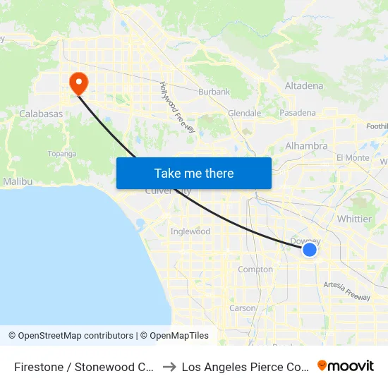 Firestone / Stonewood Center to Los Angeles Pierce College map
