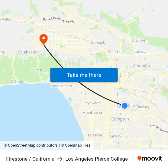 Firestone / California to Los Angeles Pierce College map