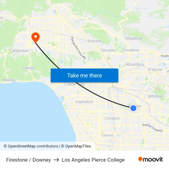 Firestone / Downey to Los Angeles Pierce College map
