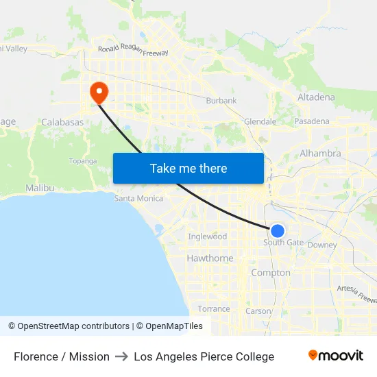 Florence / Mission to Los Angeles Pierce College map