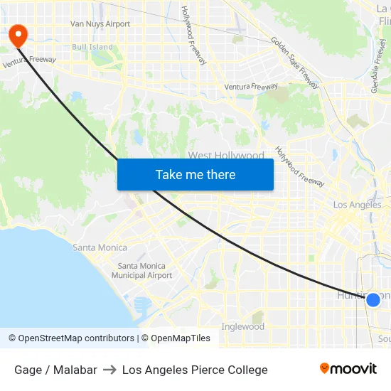 Gage / Malabar to Los Angeles Pierce College map