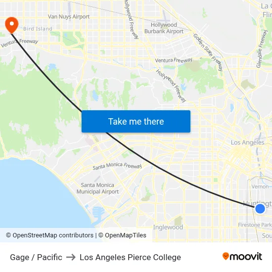 Gage / Pacific to Los Angeles Pierce College map
