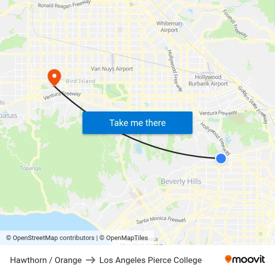 Hawthorn / Orange to Los Angeles Pierce College map