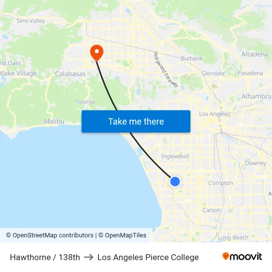Hawthorne / 138th to Los Angeles Pierce College map