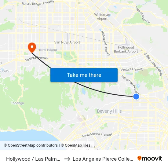 Hollywood / Las Palmas to Los Angeles Pierce College map