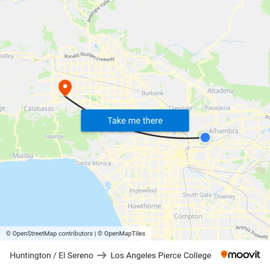 Huntington / El Sereno to Los Angeles Pierce College map