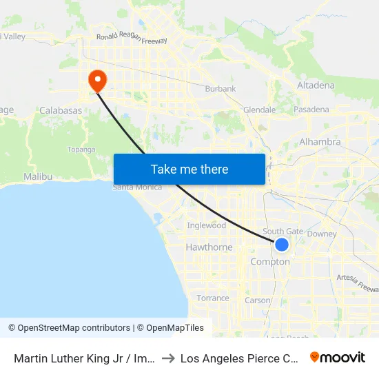 Martin Luther King Jr / Imperial to Los Angeles Pierce College map