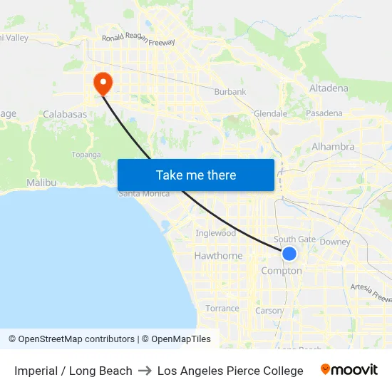 Imperial / Long Beach to Los Angeles Pierce College map
