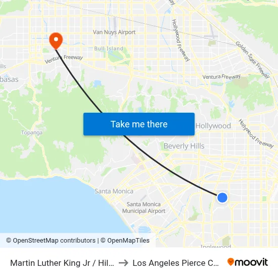 Martin Luther King Jr / Hillcrest to Los Angeles Pierce College map