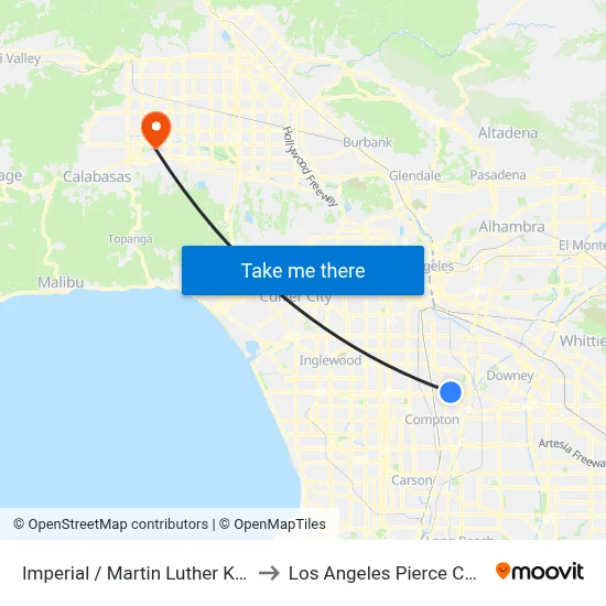 Imperial / Martin Luther King Jr to Los Angeles Pierce College map