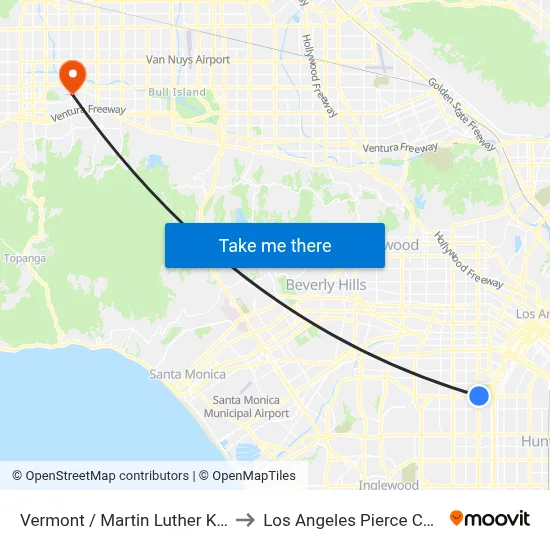 Vermont / Martin Luther King Jr to Los Angeles Pierce College map
