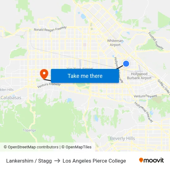 Lankershim / Stagg to Los Angeles Pierce College map