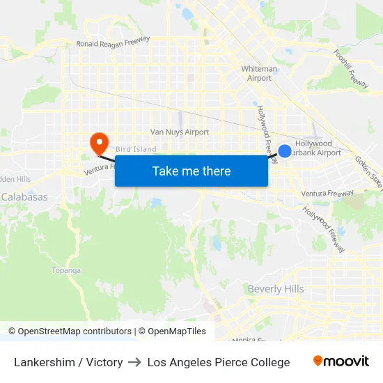 Lankershim / Victory to Los Angeles Pierce College map