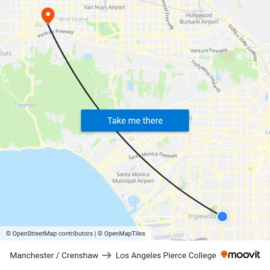 Manchester / Crenshaw to Los Angeles Pierce College map