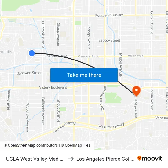 UCLA West Valley Med Cntr to Los Angeles Pierce College map