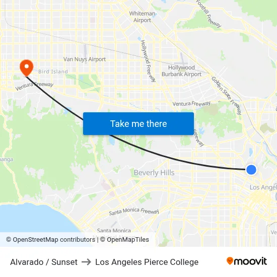 Alvarado / Sunset to Los Angeles Pierce College map