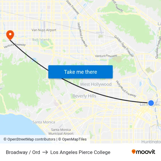 Broadway / Ord to Los Angeles Pierce College map
