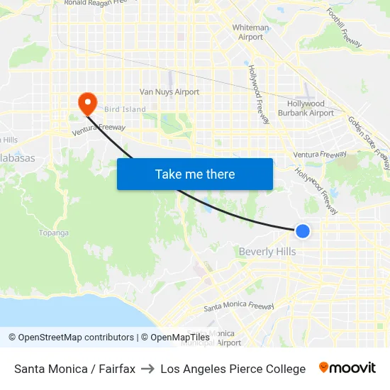 Santa Monica / Fairfax to Los Angeles Pierce College map