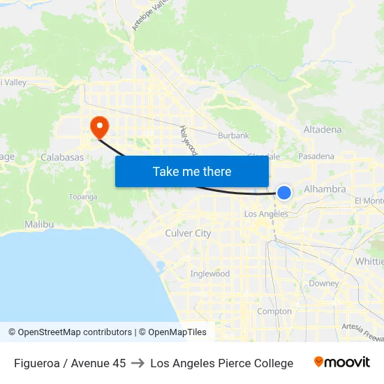Figueroa / Avenue 45 to Los Angeles Pierce College map
