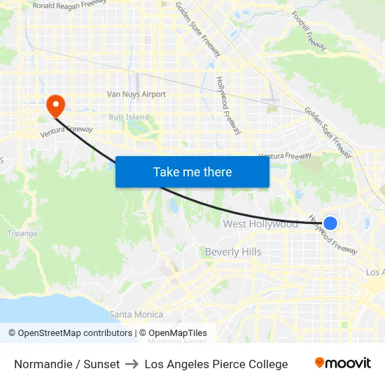 Normandie / Sunset to Los Angeles Pierce College map