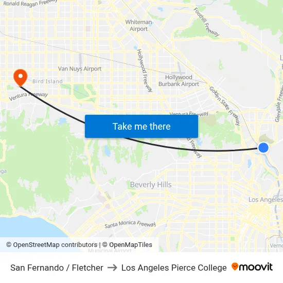 San Fernando / Fletcher to Los Angeles Pierce College map