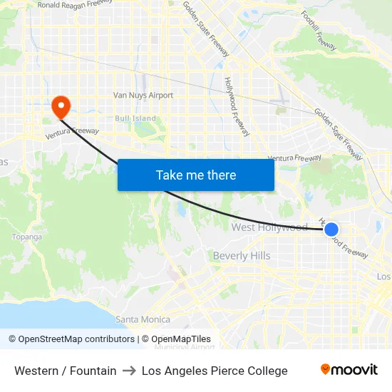 Western / Fountain to Los Angeles Pierce College map