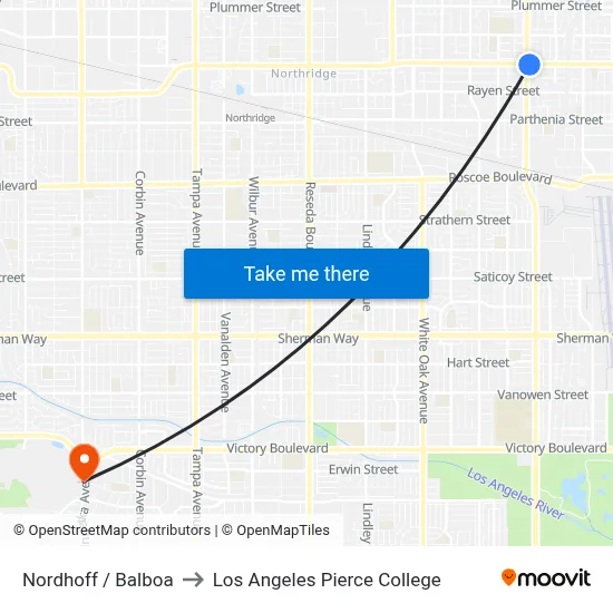 Nordhoff / Balboa to Los Angeles Pierce College map