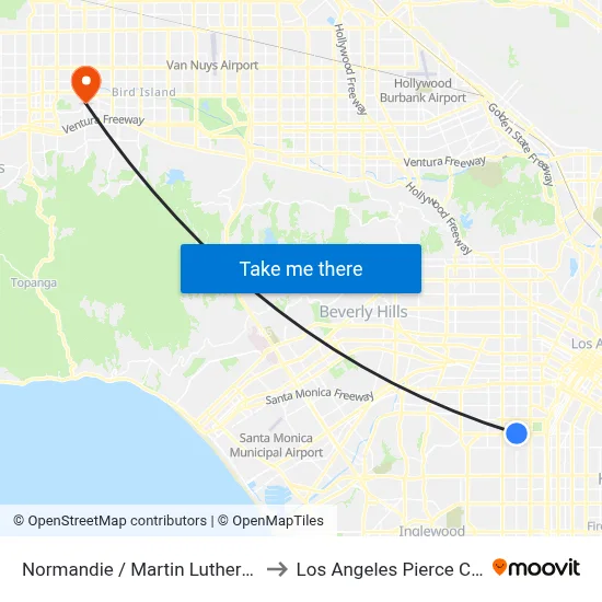 Normandie / Martin Luther King Jr to Los Angeles Pierce College map