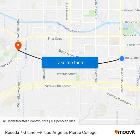 Reseda / G Line to Los Angeles Pierce College map