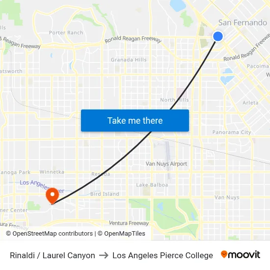 Rinaldi / Laurel Canyon to Los Angeles Pierce College map