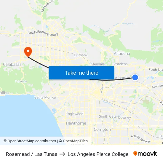 Rosemead / Las Tunas to Los Angeles Pierce College map
