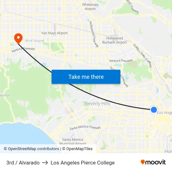 3rd / Alvarado to Los Angeles Pierce College map