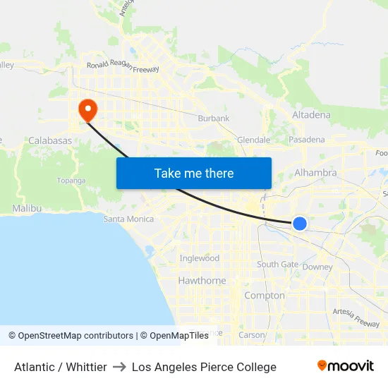 Atlantic / Whittier to Los Angeles Pierce College map