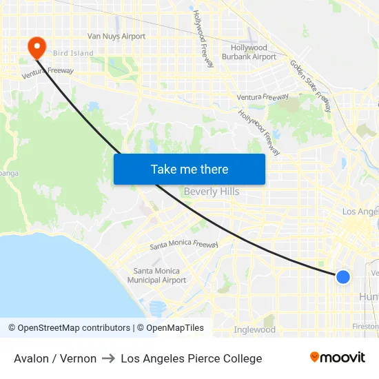 Avalon / Vernon to Los Angeles Pierce College map